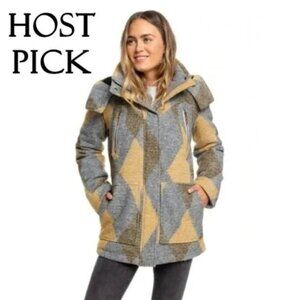NWT Roxy grey yellow pattern insulated hooded jacket, M